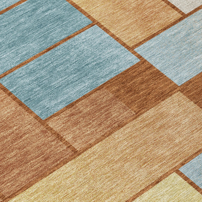 8' X 10' Orange And Blue Geometric Washable Indoor Outdoor Area Rug Homeroots Outdoor