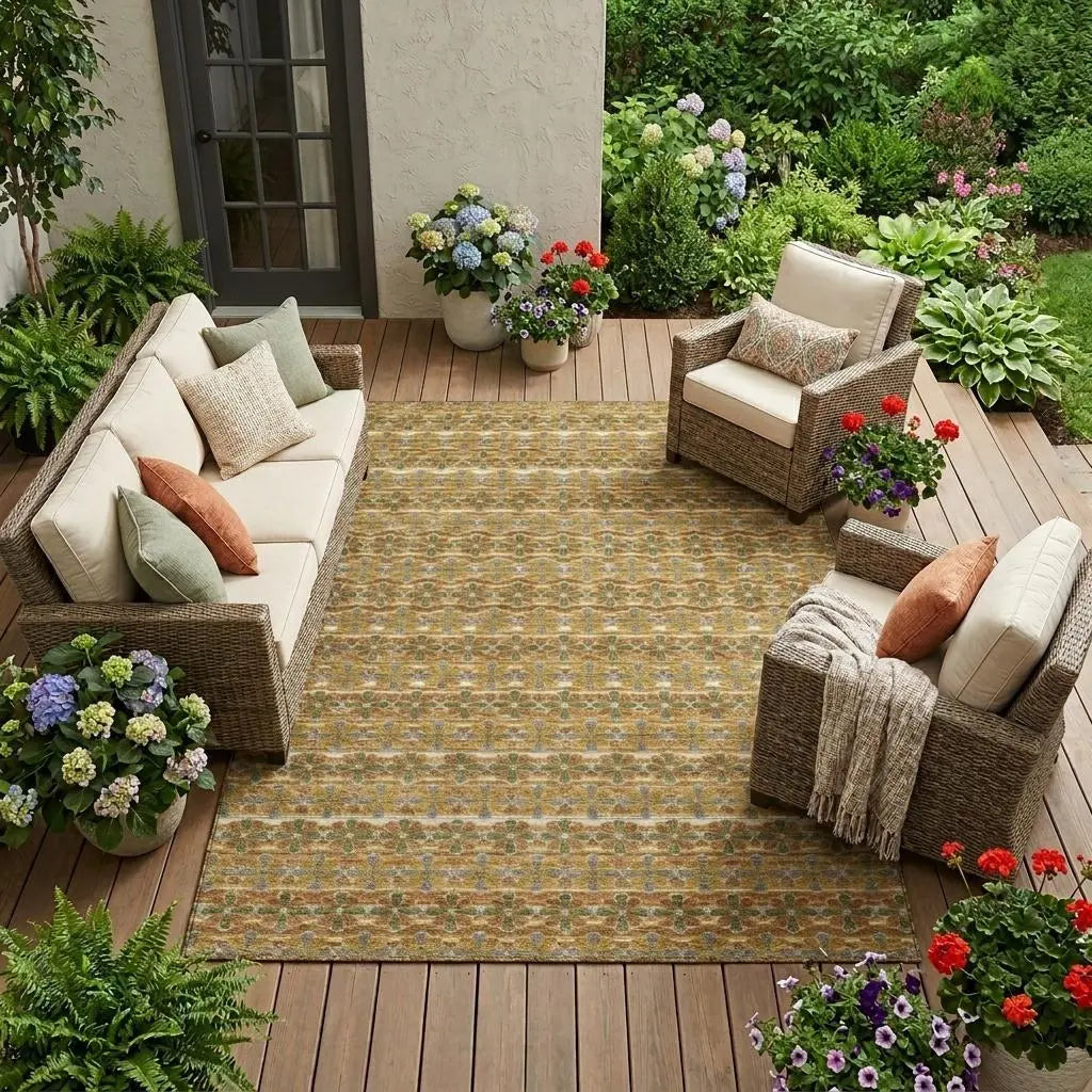 8' X 10' Orange And Blue Striped Washable Indoor Outdoor Area Rug Homeroots Outdoor