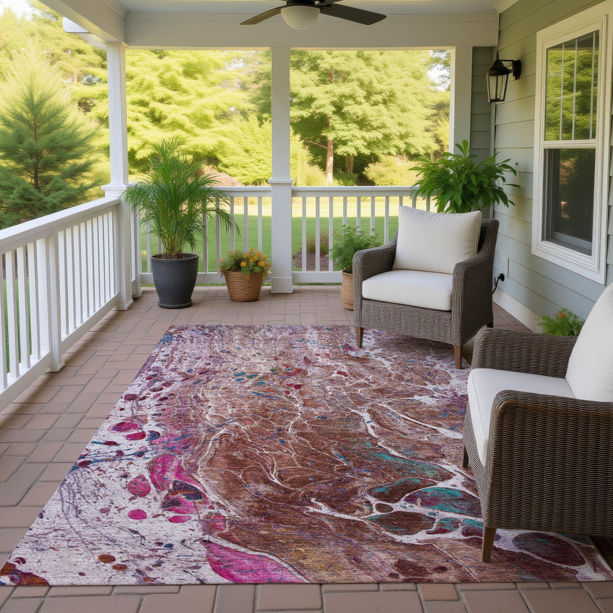 8' X 10' Orange And Blush Abstract Washable Indoor Outdoor Area Rug Homeroots Outdoor