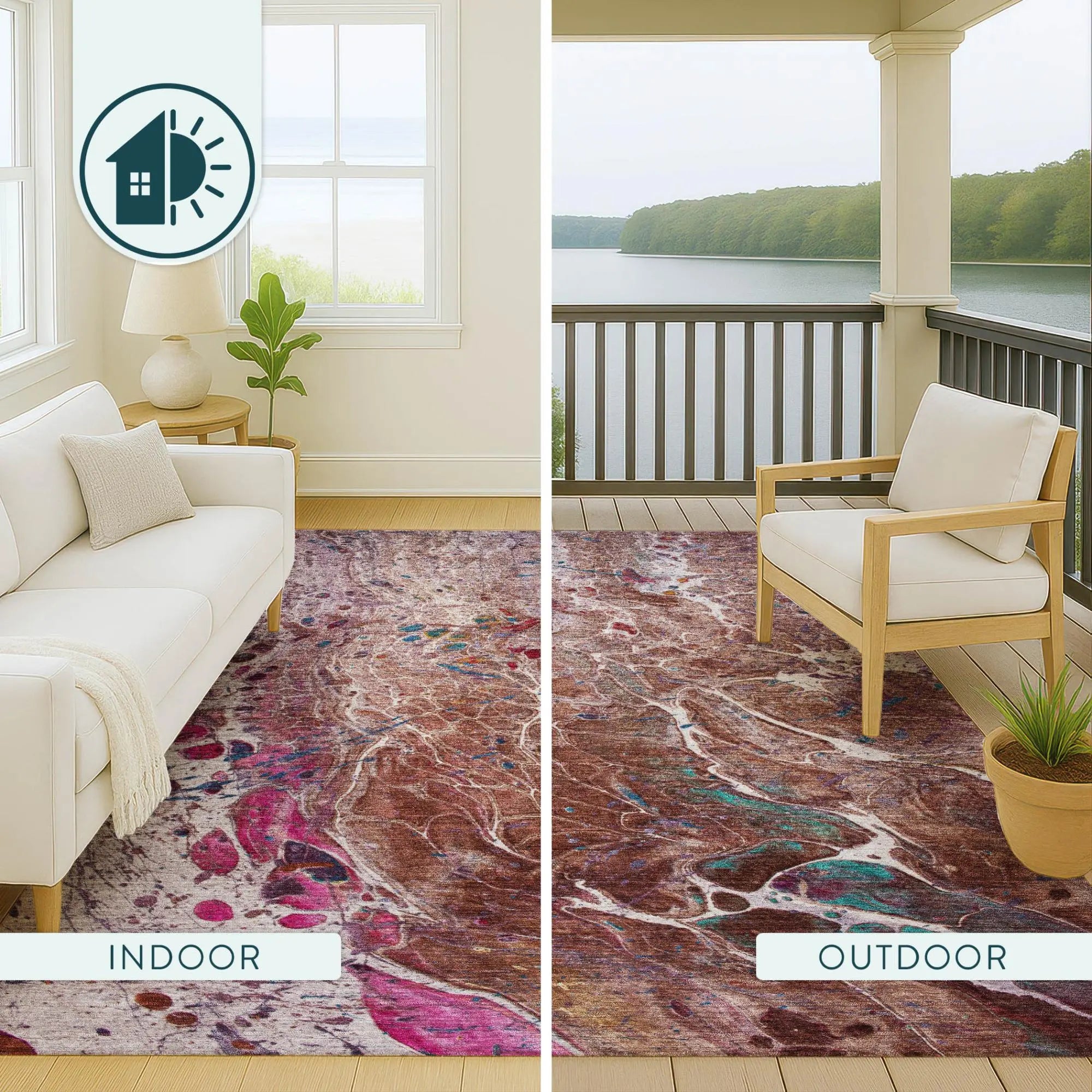 8' X 10' Orange And Blush Abstract Washable Indoor Outdoor Area Rug Homeroots Outdoor