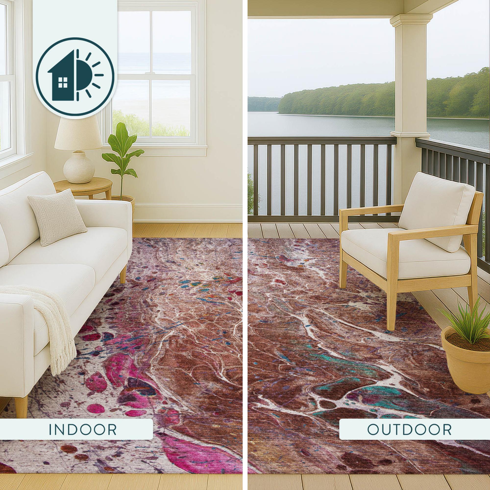 8' X 10' Orange And Blush Abstract Washable Indoor Outdoor Area Rug Homeroots Outdoor