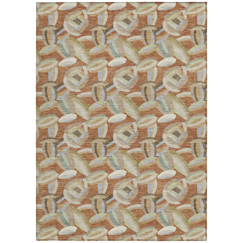 8' X 10' Orange And Brown Abstract Washable Indoor Outdoor Area Rug Homeroots Outdoor