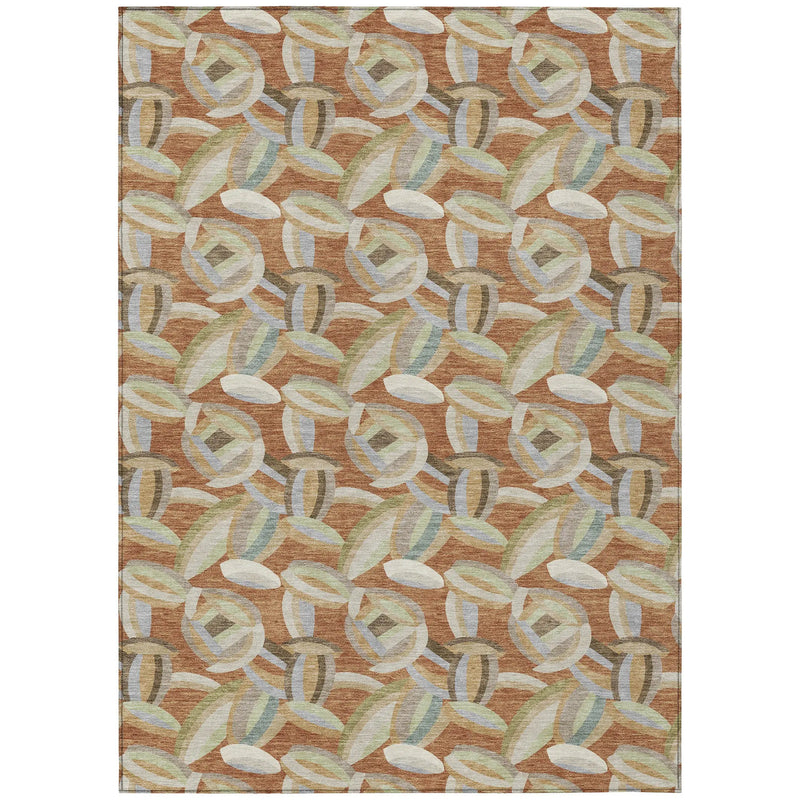 8' X 10' Orange And Brown Abstract Washable Indoor Outdoor Area Rug Homeroots Outdoor