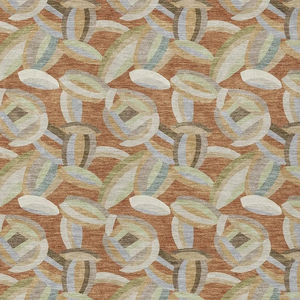 8' X 10' Orange And Brown Abstract Washable Indoor Outdoor Area Rug Homeroots Outdoor