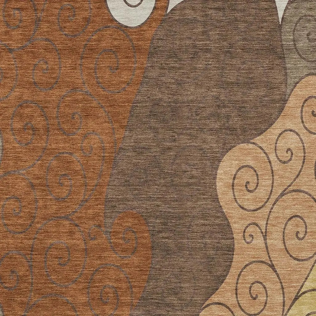 8' X 10' Orange And Brown Abstract Washable Indoor Outdoor Area Rug Homeroots Outdoor