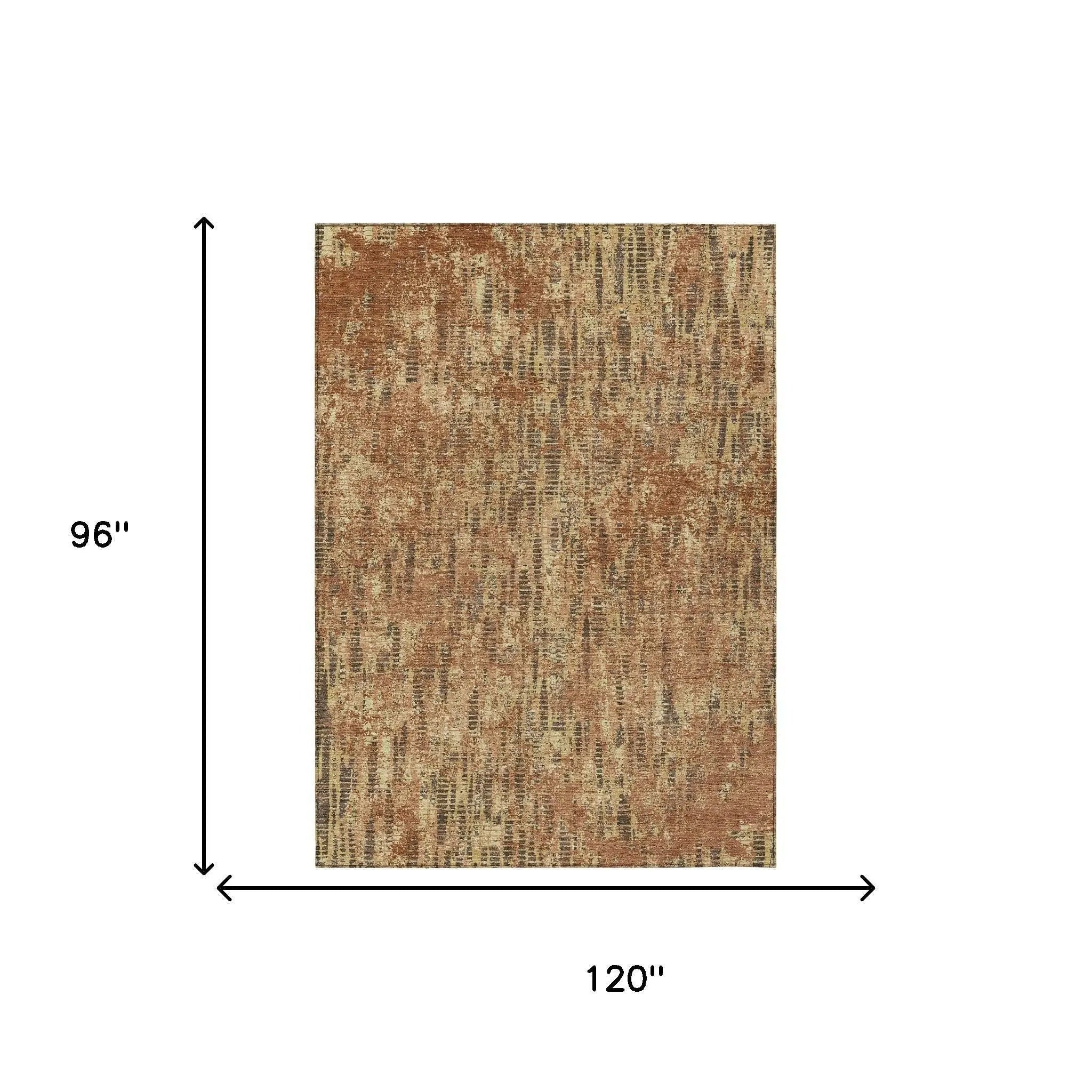8' X 10' Orange And Brown Abstract Washable Indoor Outdoor Area Rug Homeroots Outdoor