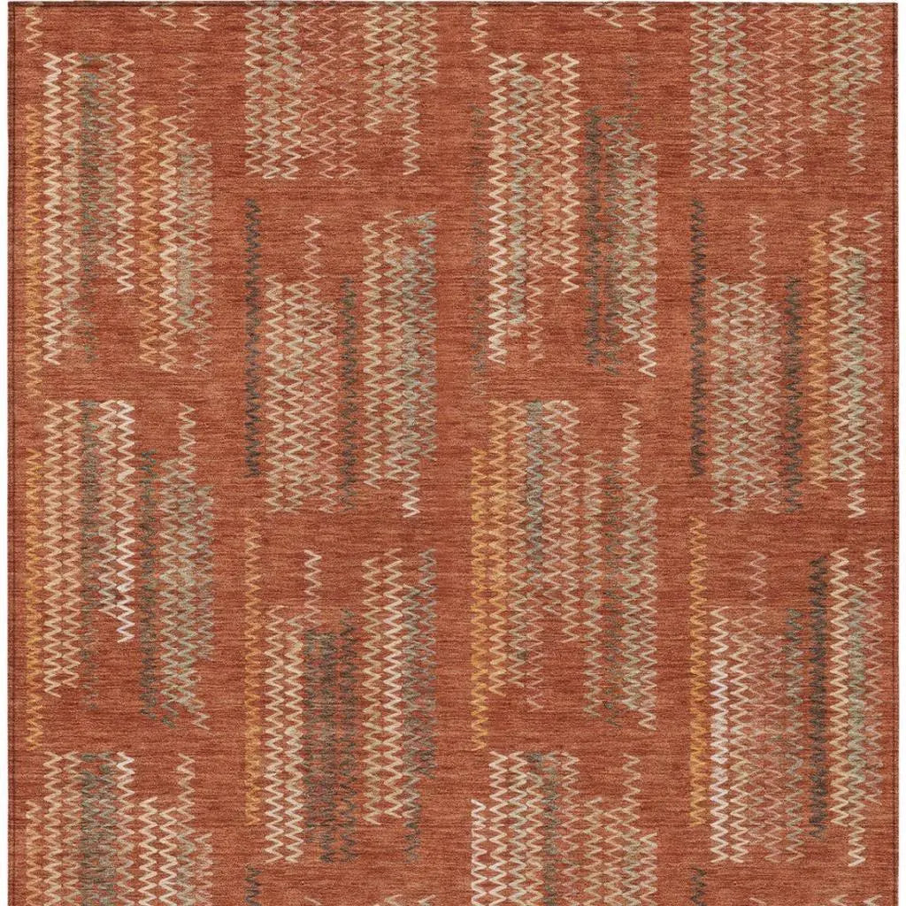 8' X 10' Orange And Brown Abstract Washable Indoor Outdoor Area Rug Homeroots Outdoor
