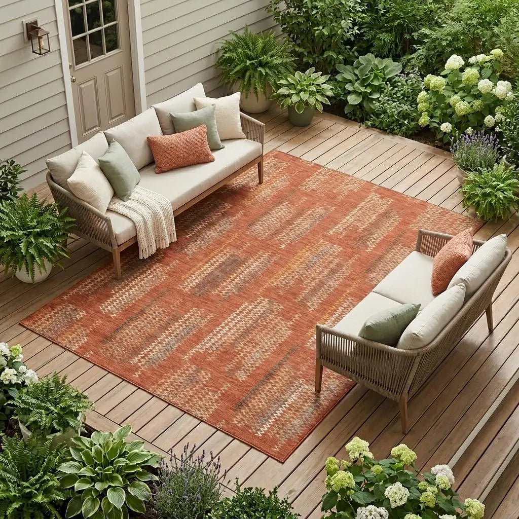 8' X 10' Orange And Brown Abstract Washable Indoor Outdoor Area Rug Homeroots Outdoor