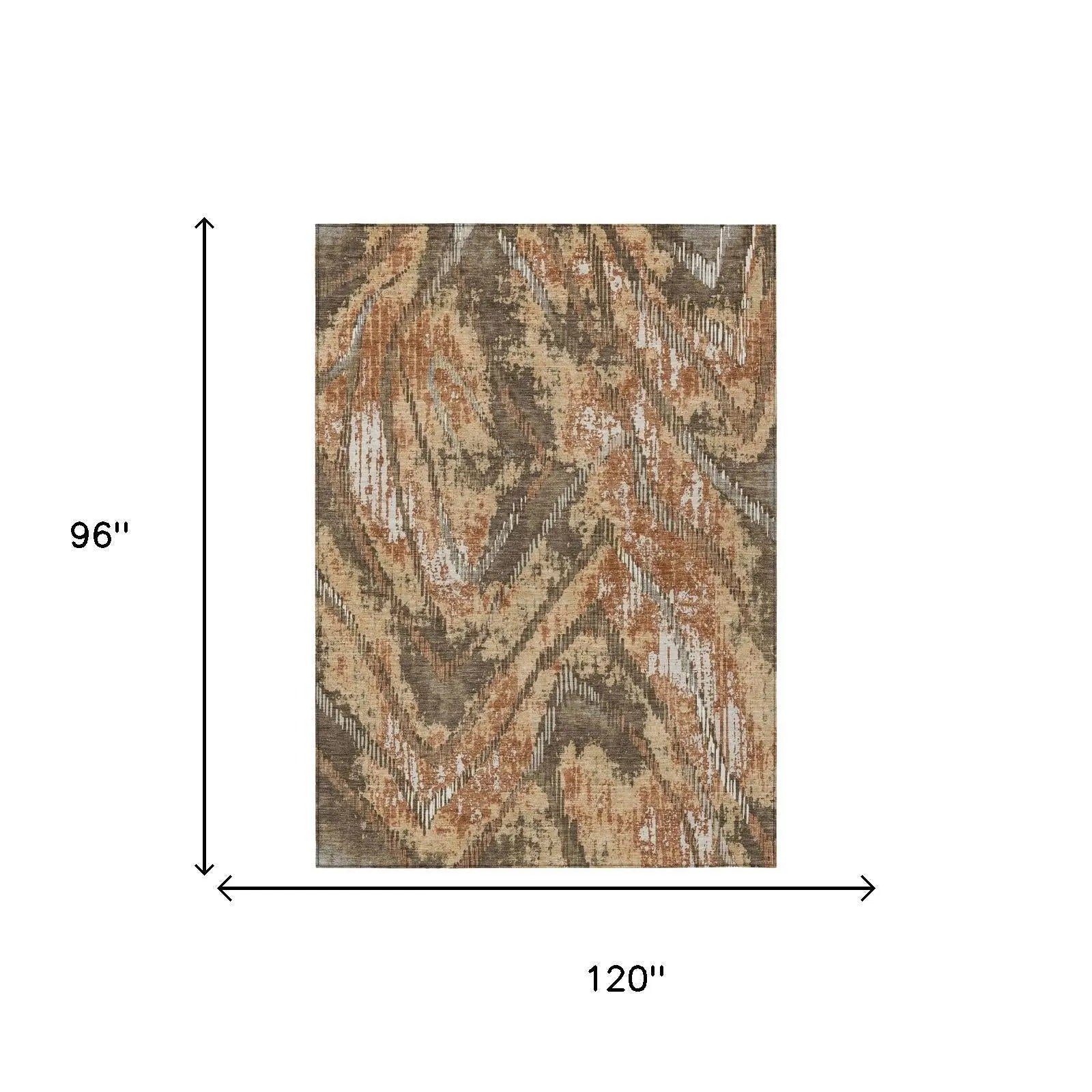 8' X 10' Orange And Brown Abstract Washable Indoor Outdoor Area Rug Homeroots Outdoor