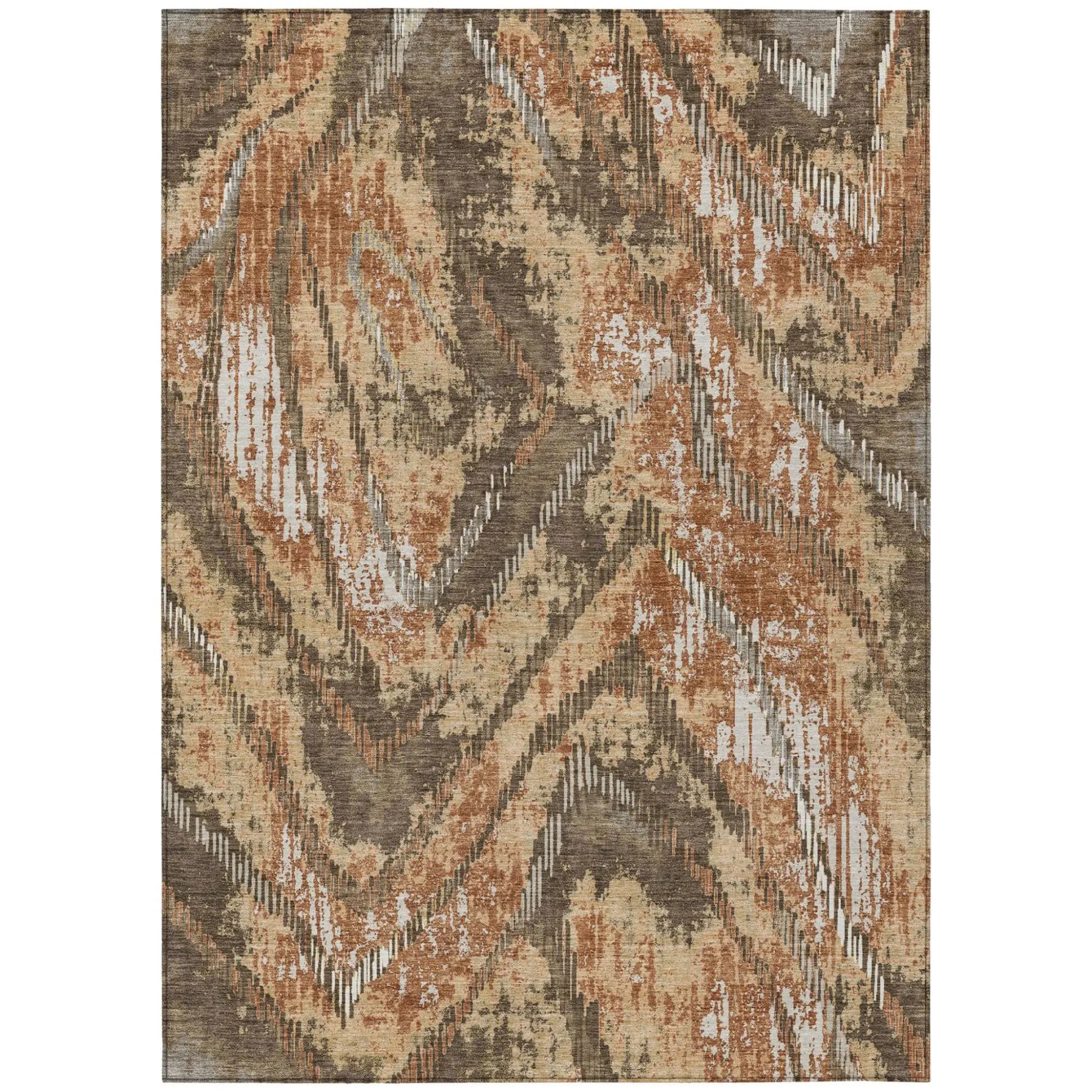 8' X 10' Orange And Brown Abstract Washable Indoor Outdoor Area Rug Homeroots Outdoor