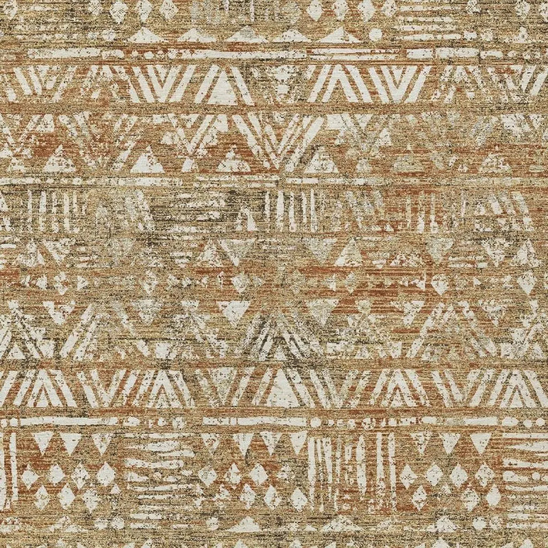8' X 10' Orange And Brown Geometric Washable Indoor Outdoor Area Rug Homeroots Outdoor