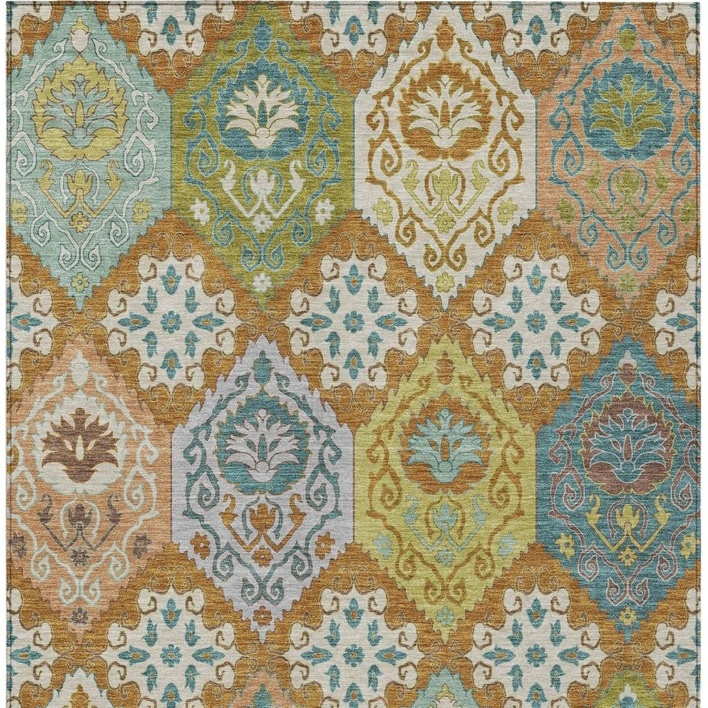 8' X 10' Orange And Brown Geometric Washable Indoor Outdoor Area Rug Homeroots Outdoor