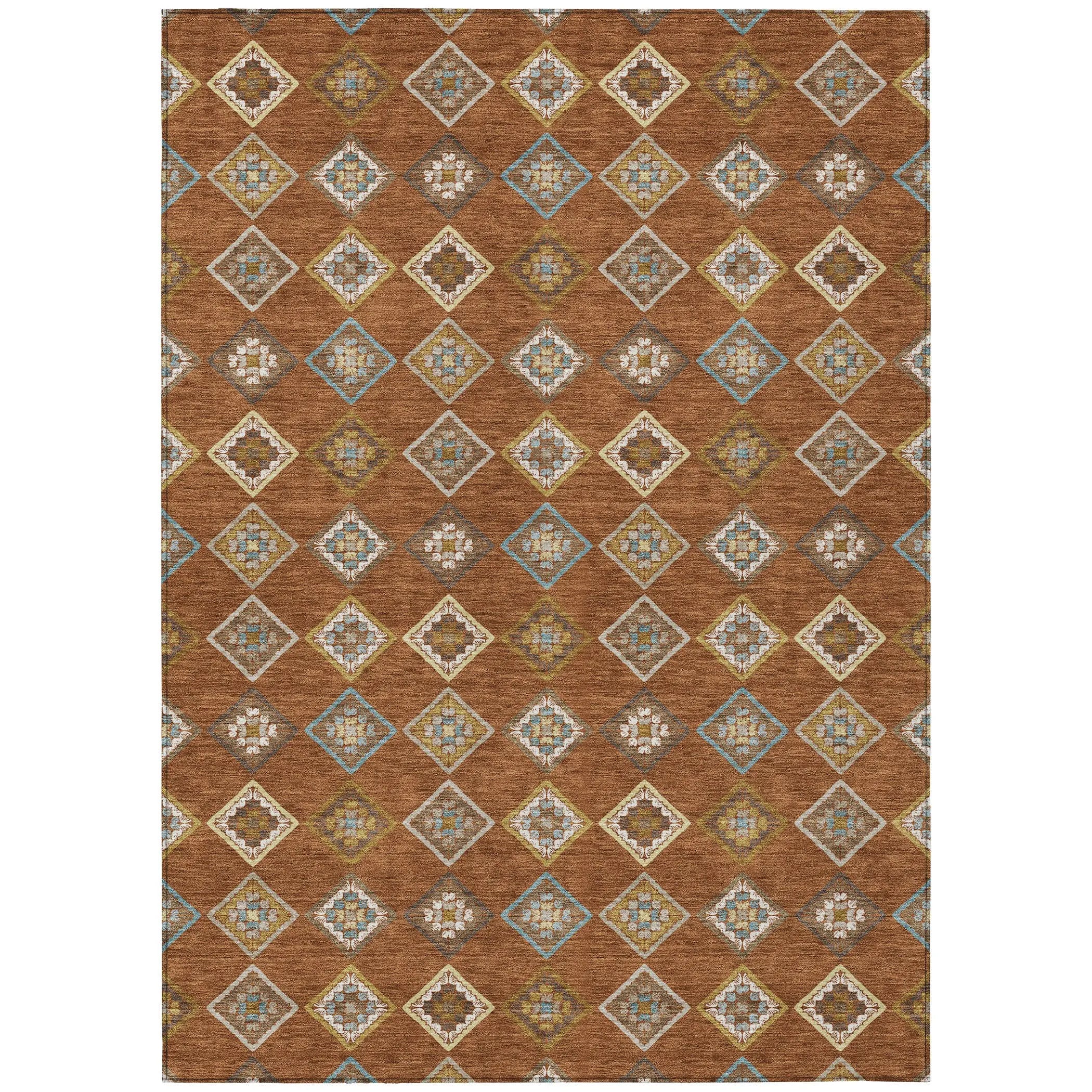8' X 10' Orange And Brown Geometric Washable Indoor Outdoor Area Rug Homeroots Outdoor