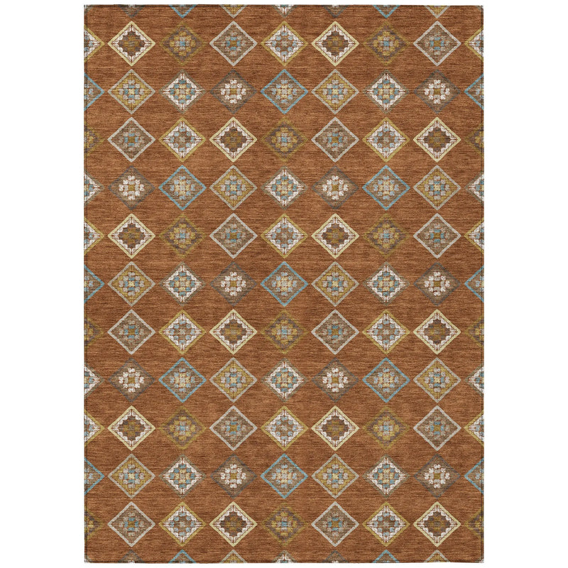 8' X 10' Orange And Brown Geometric Washable Indoor Outdoor Area Rug Homeroots Outdoor