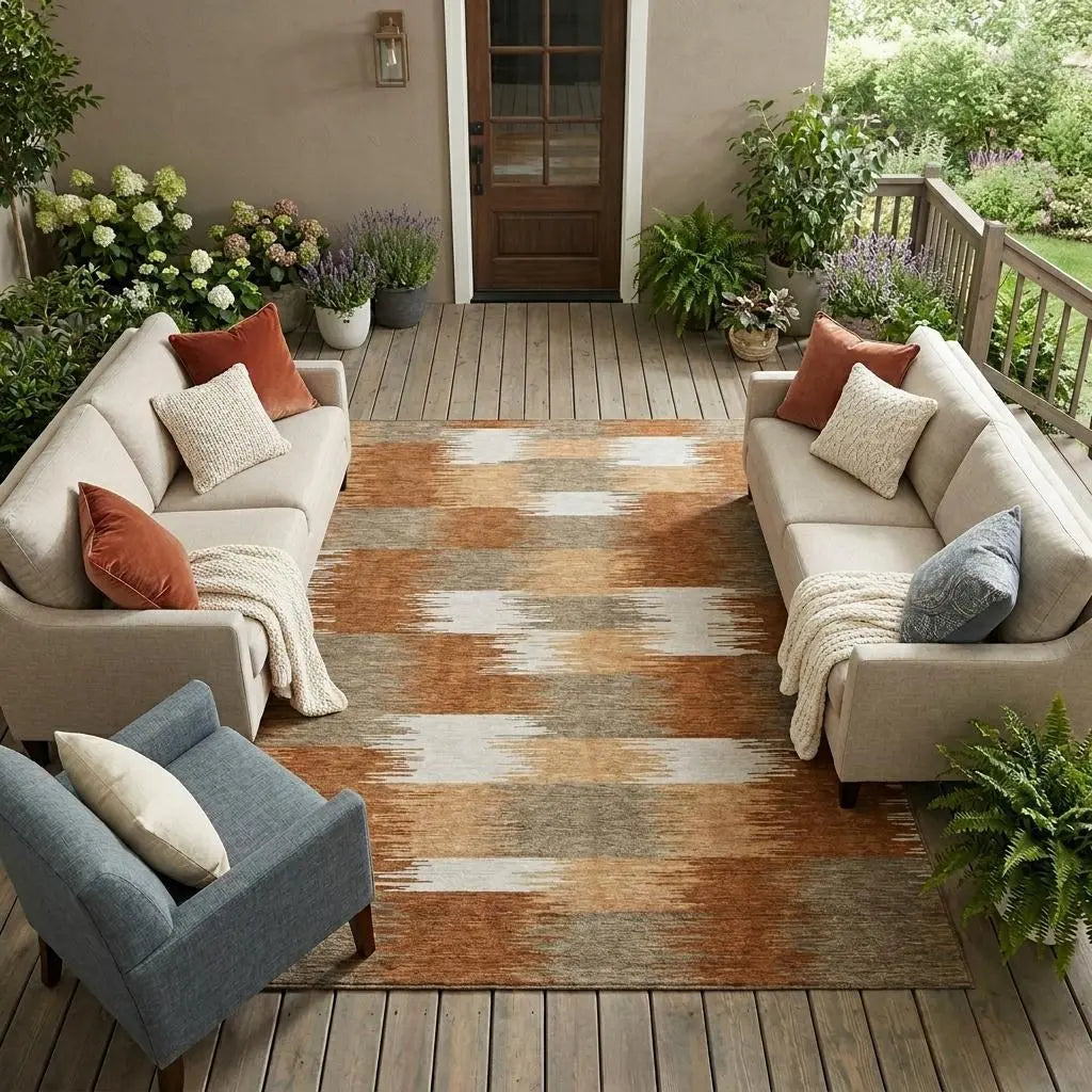 8' X 10' Orange And Brown Geometric Washable Indoor Outdoor Area Rug Homeroots Outdoor