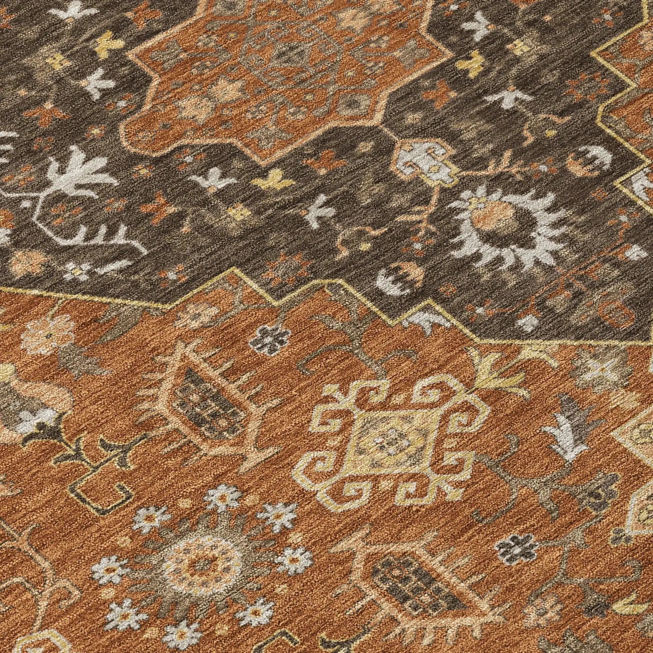 8' X 10' Orange And Brown Medallion Washable Indoor Outdoor Area Rug Homeroots Outdoor