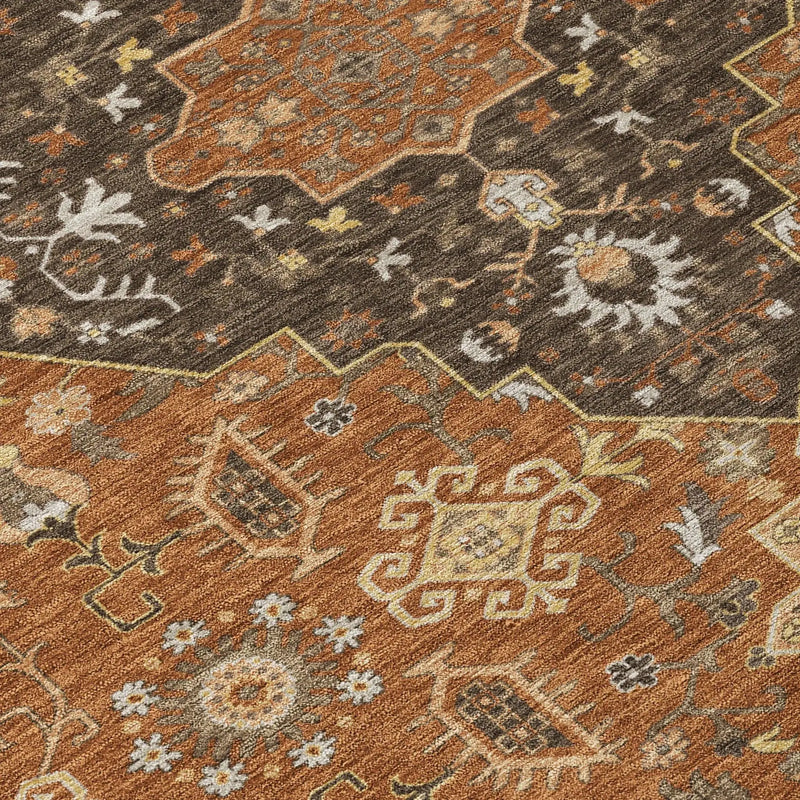 8' X 10' Orange And Brown Medallion Washable Indoor Outdoor Area Rug Homeroots Outdoor