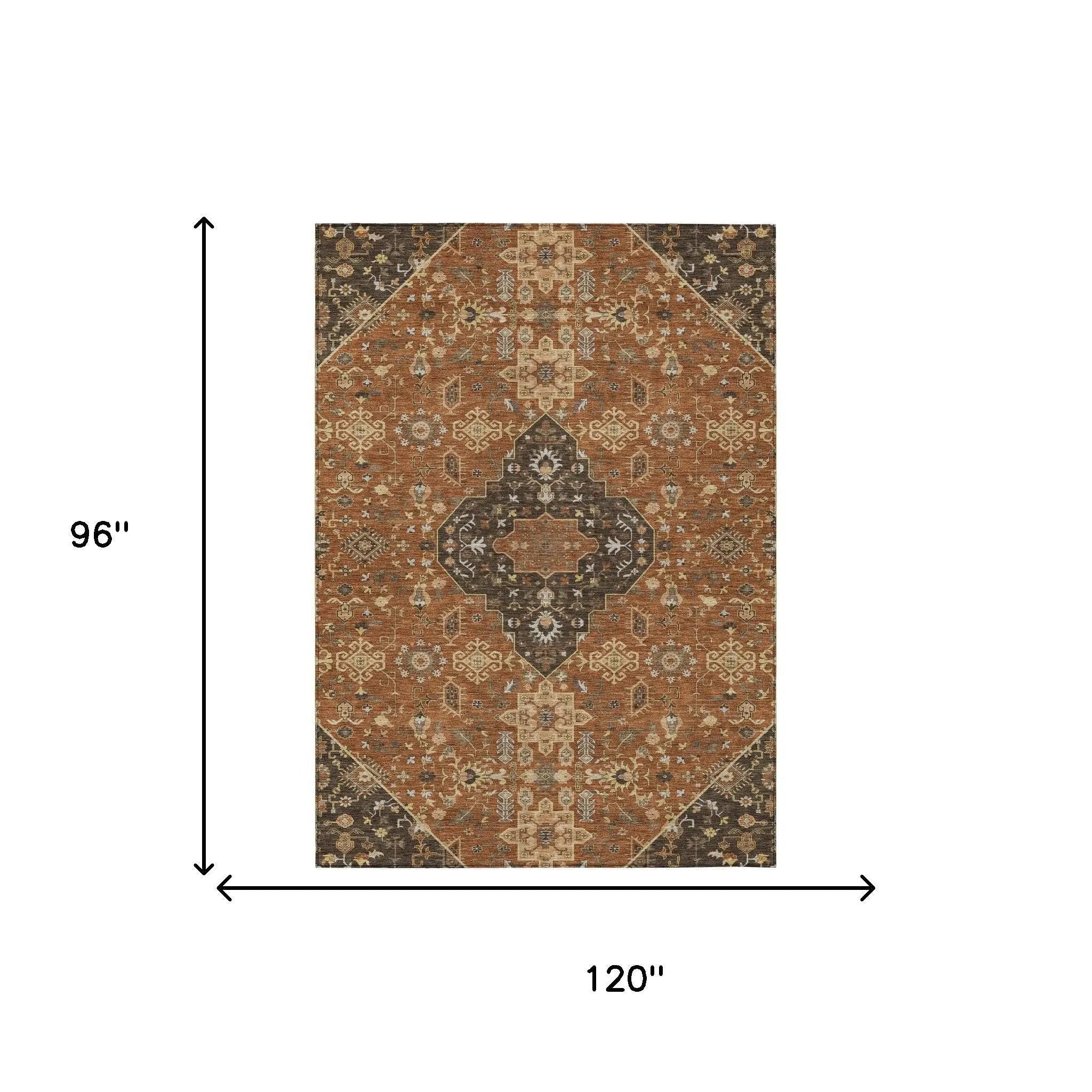 8' X 10' Orange And Brown Medallion Washable Indoor Outdoor Area Rug Homeroots Outdoor