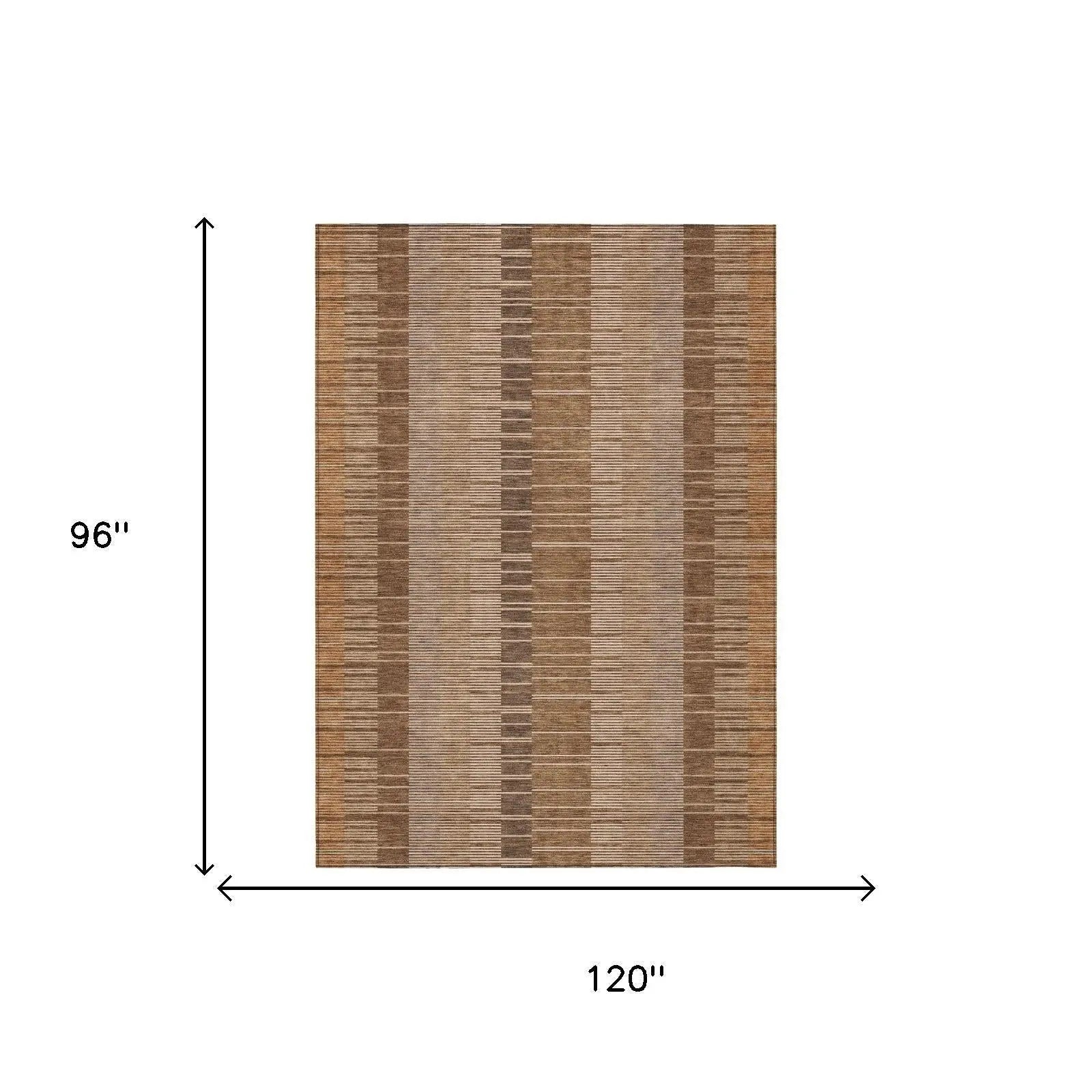 8' X 10' Orange And Brown Striped Washable Indoor Outdoor Area Rug Homeroots Outdoor