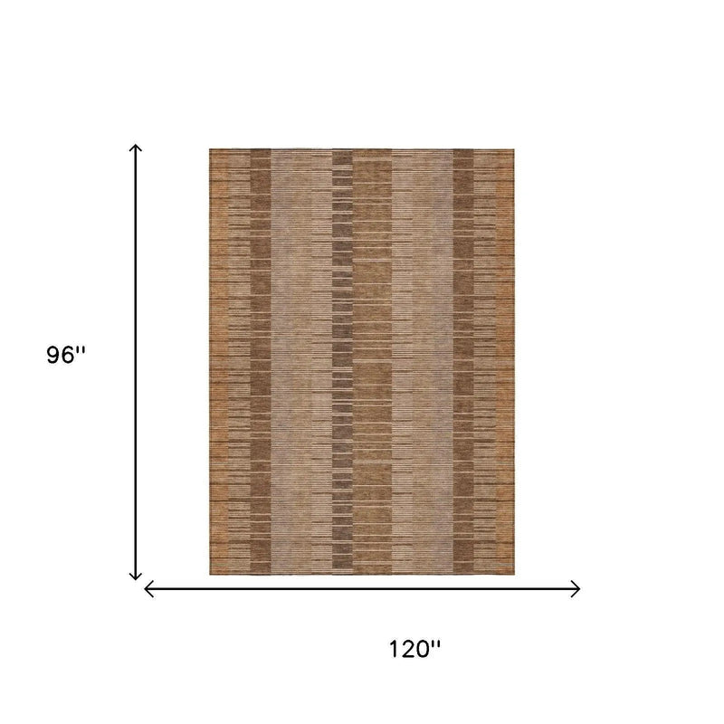 8' X 10' Orange And Brown Striped Washable Indoor Outdoor Area Rug Homeroots Outdoor