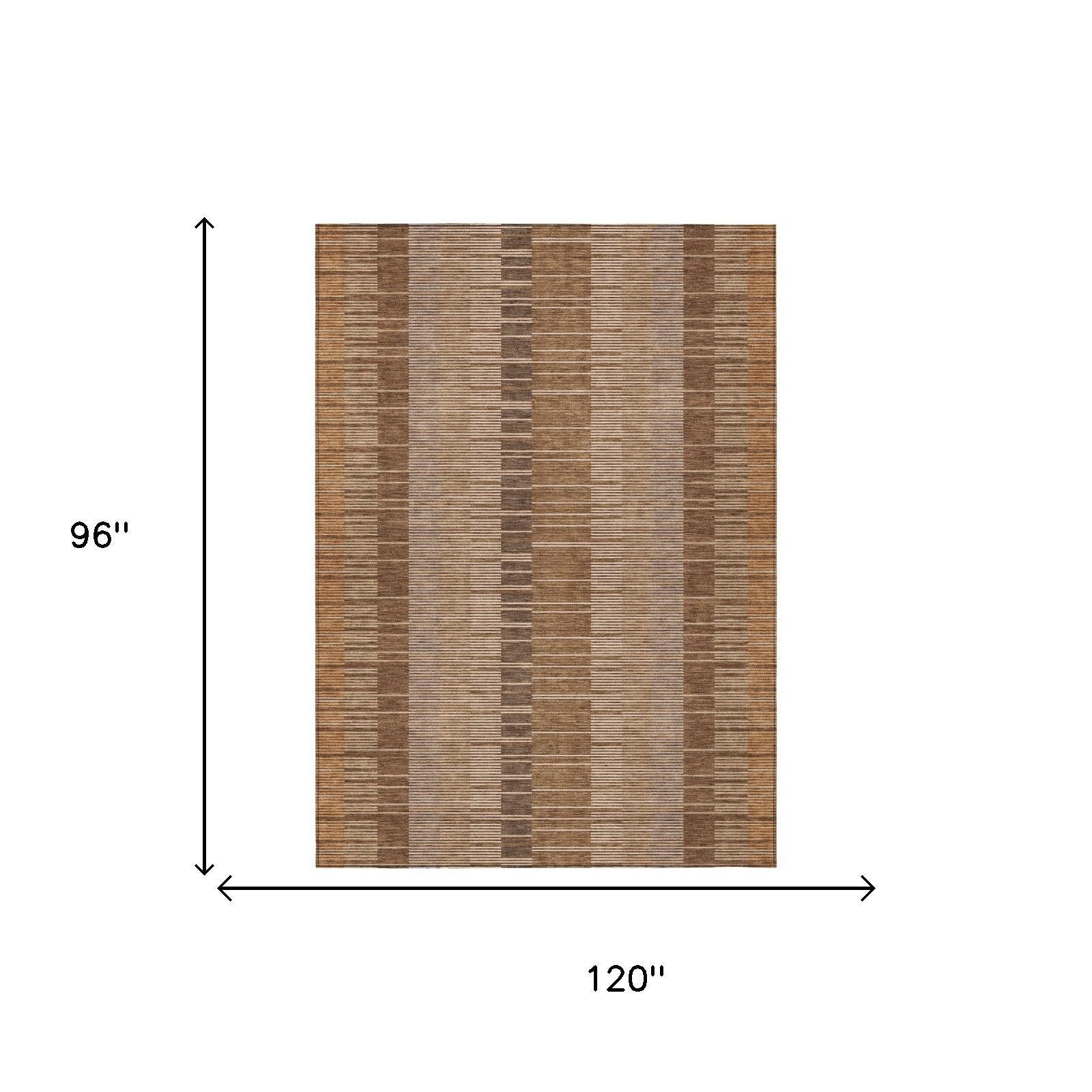 8' X 10' Orange And Brown Striped Washable Indoor Outdoor Area Rug Homeroots Outdoor