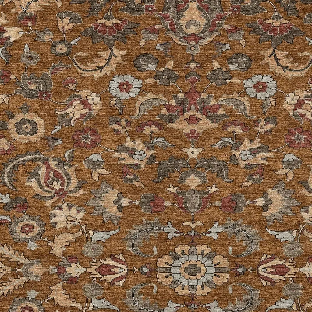 8' X 10' Orange And Burgundy Floral Medallion Washable Indoor Outdoor Area Rug Homeroots Outdoor