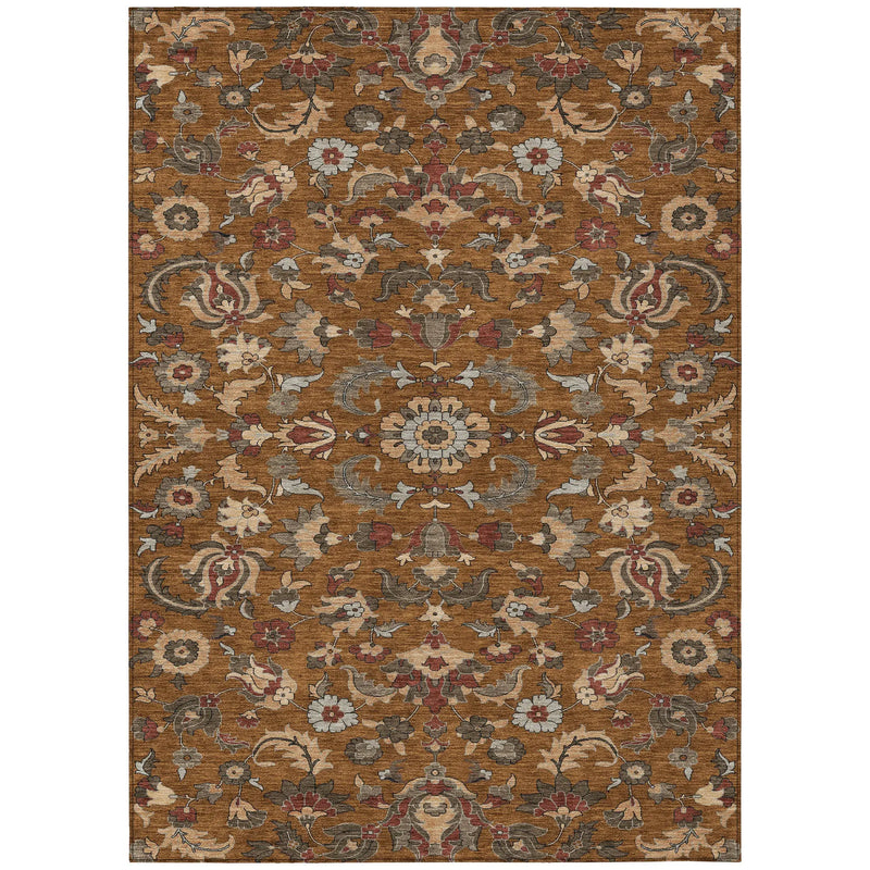 8' X 10' Orange And Burgundy Floral Medallion Washable Indoor Outdoor Area Rug Homeroots Outdoor