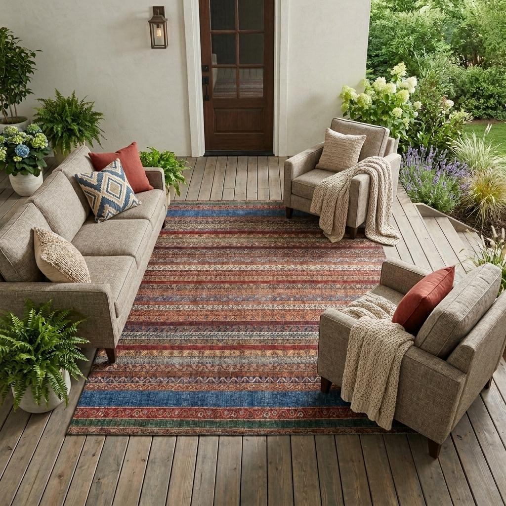 8' X 10' Orange And Burgundy Striped Washable Indoor Outdoor Area Rug Homeroots Outdoor