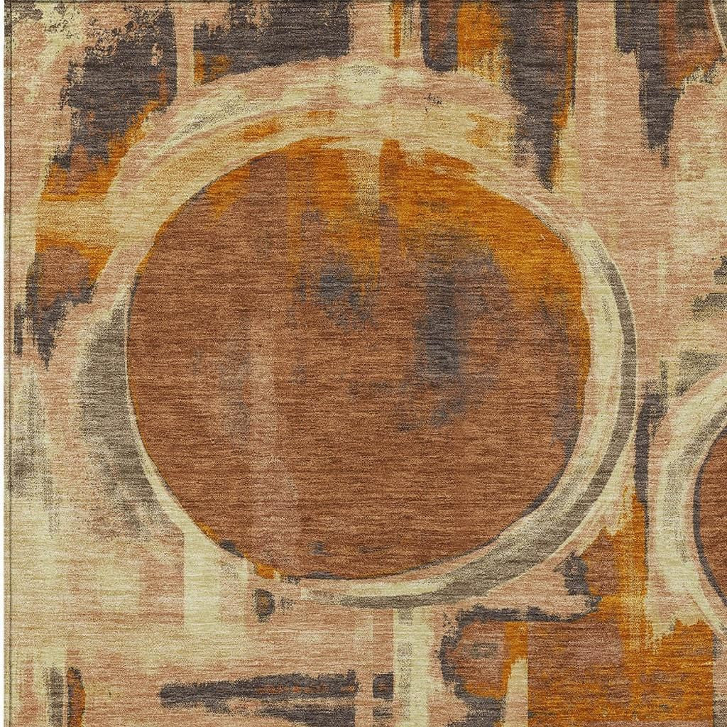 8' X 10' Orange And Copper Abstract Washable Indoor Outdoor Area Rug Homeroots Outdoor
