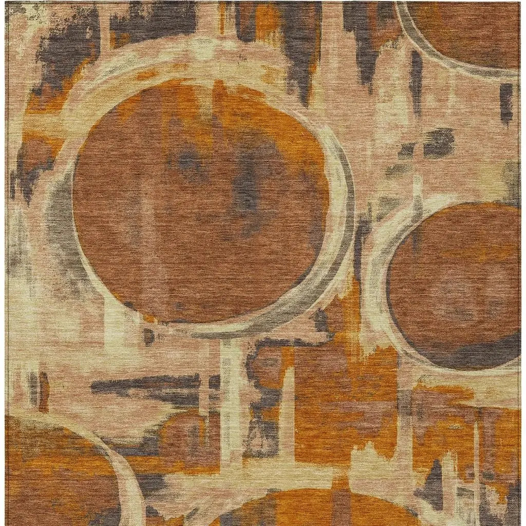 8' X 10' Orange And Copper Abstract Washable Indoor Outdoor Area Rug Homeroots Outdoor