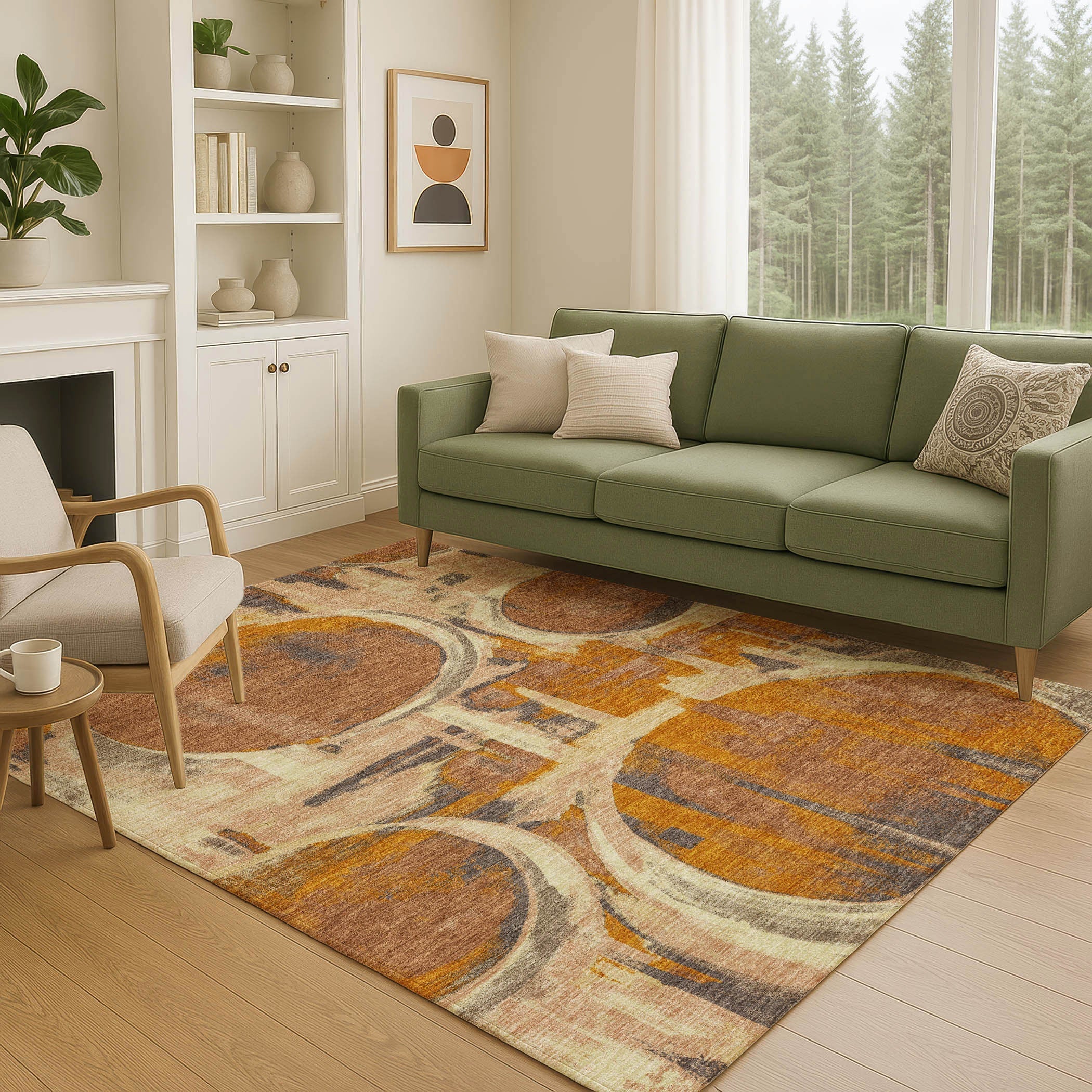8' X 10' Orange And Copper Abstract Washable Indoor Outdoor Area Rug Homeroots Outdoor