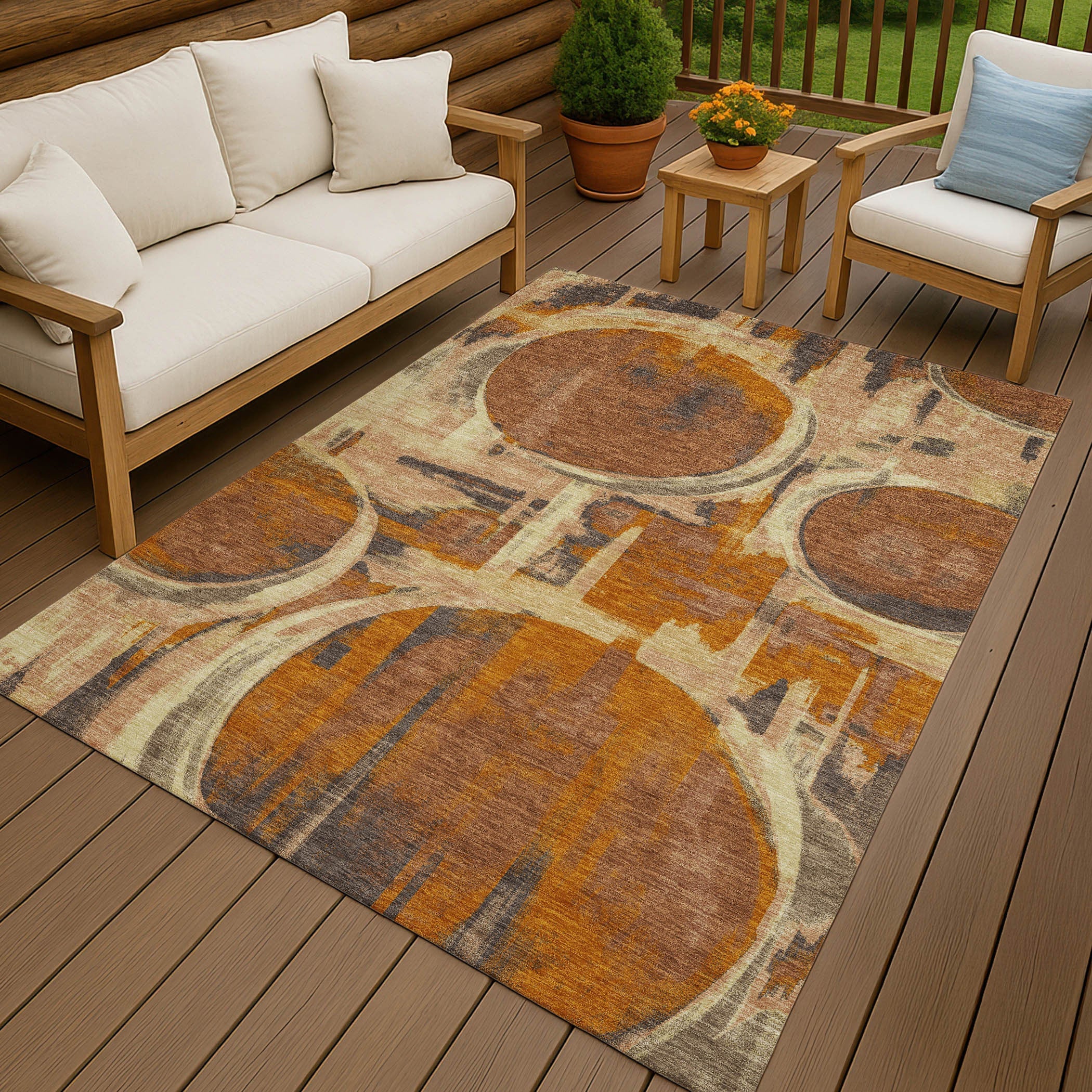 8' X 10' Orange And Copper Abstract Washable Indoor Outdoor Area Rug Homeroots Outdoor