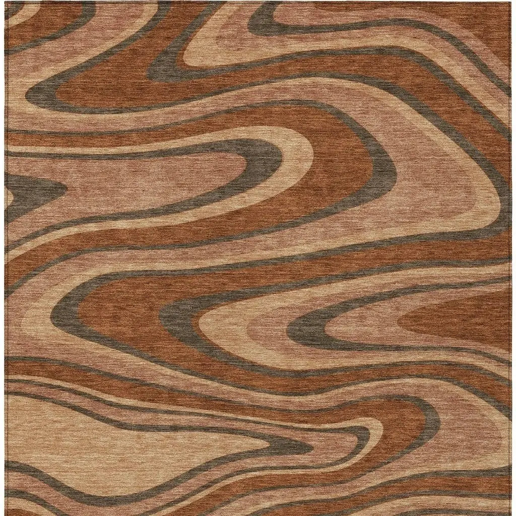 8' X 10' Orange And Copper Abstract Washable Indoor Outdoor Area Rug Homeroots Outdoor