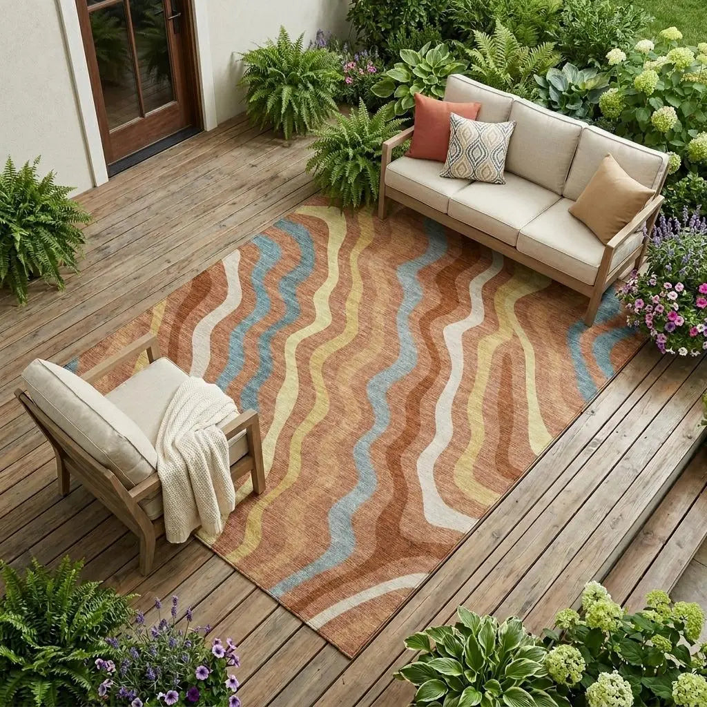 8' X 10' Orange And Copper Abstract Washable Indoor Outdoor Area Rug Homeroots Outdoor