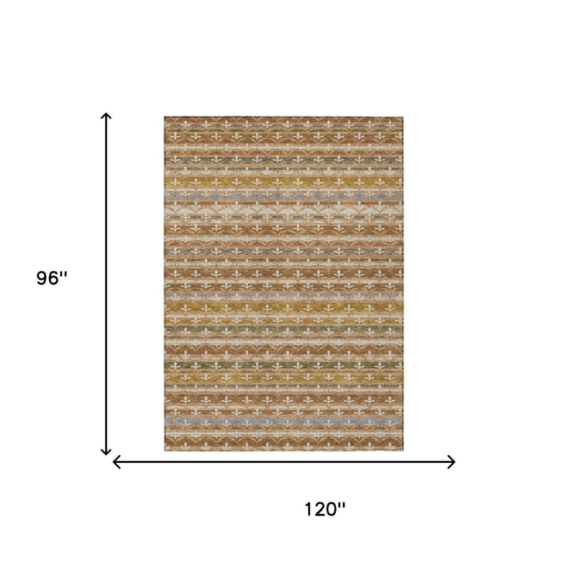 8' X 10' Orange And Copper Damask Washable Indoor Outdoor Area Rug Homeroots Outdoor