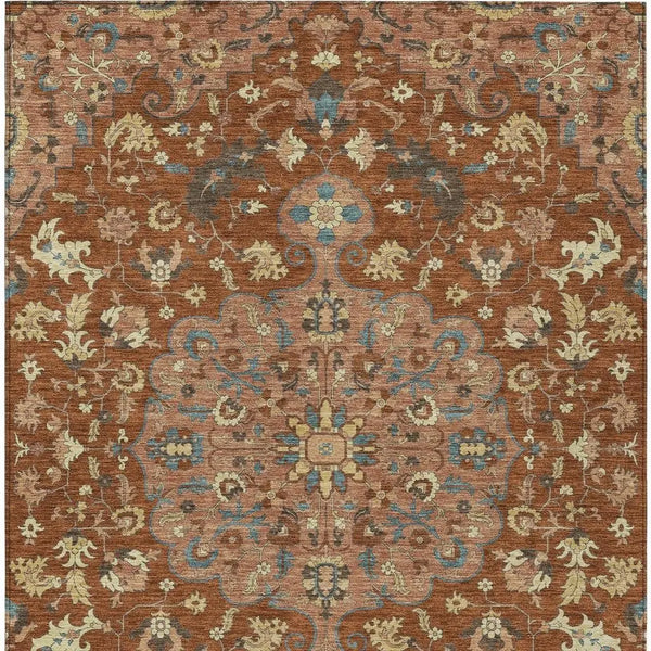 8' X 10' Orange And Copper Floral Medallion Washable Indoor Outdoor Area Rug Homeroots Outdoor