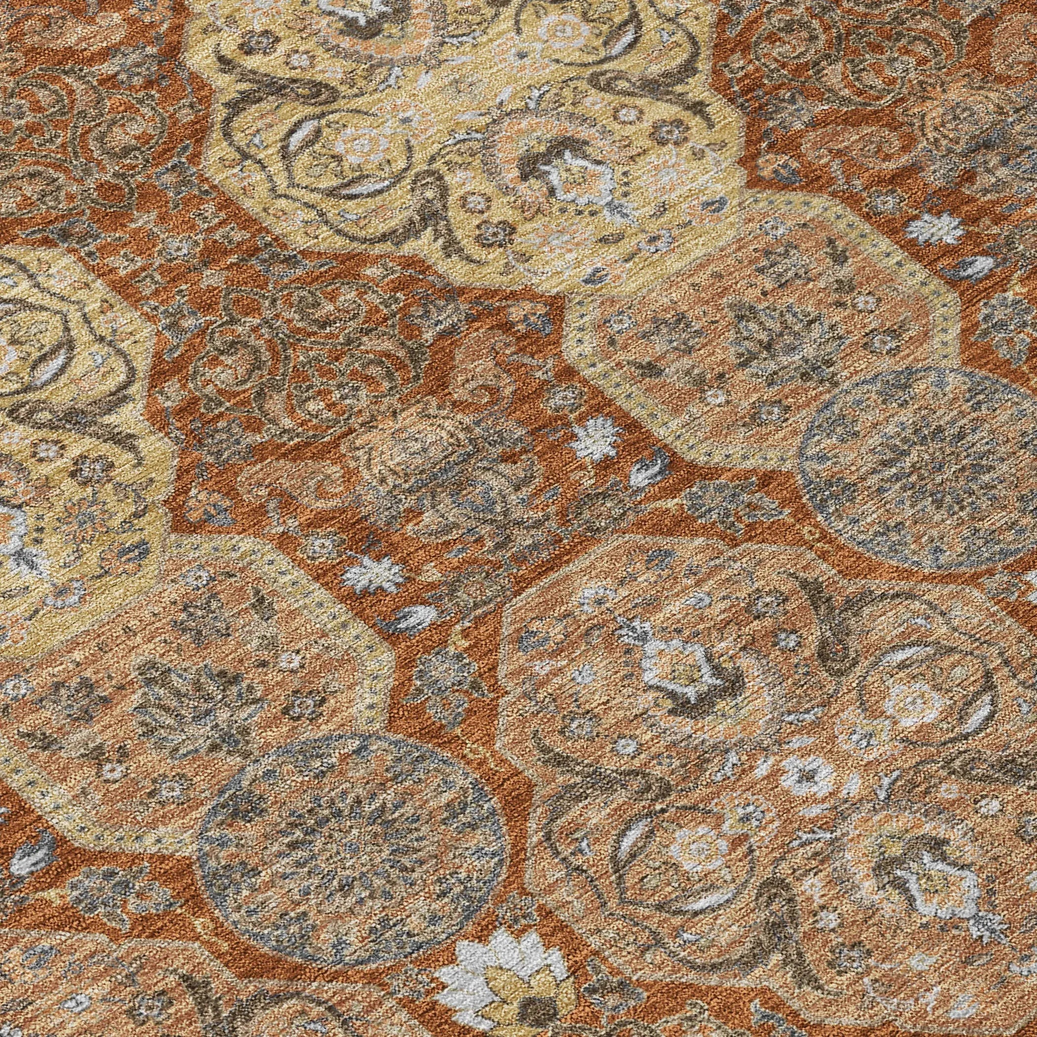 8' X 10' Orange And Copper Floral Washable Indoor Outdoor Area Rug Homeroots Outdoor