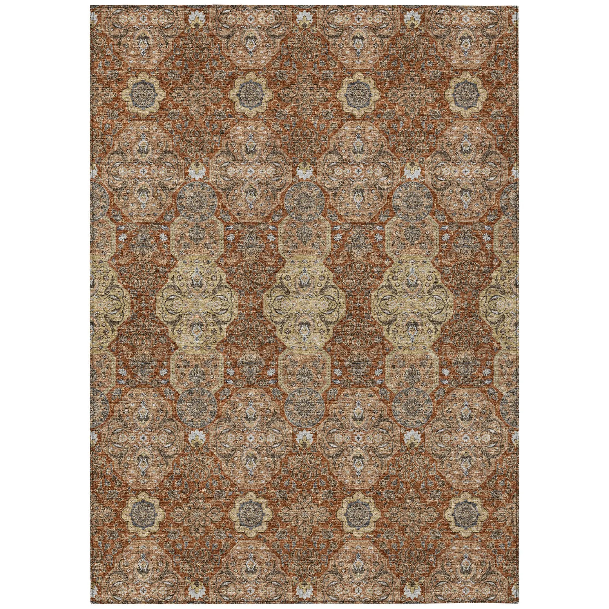 8' X 10' Orange And Copper Floral Washable Indoor Outdoor Area Rug Homeroots Outdoor