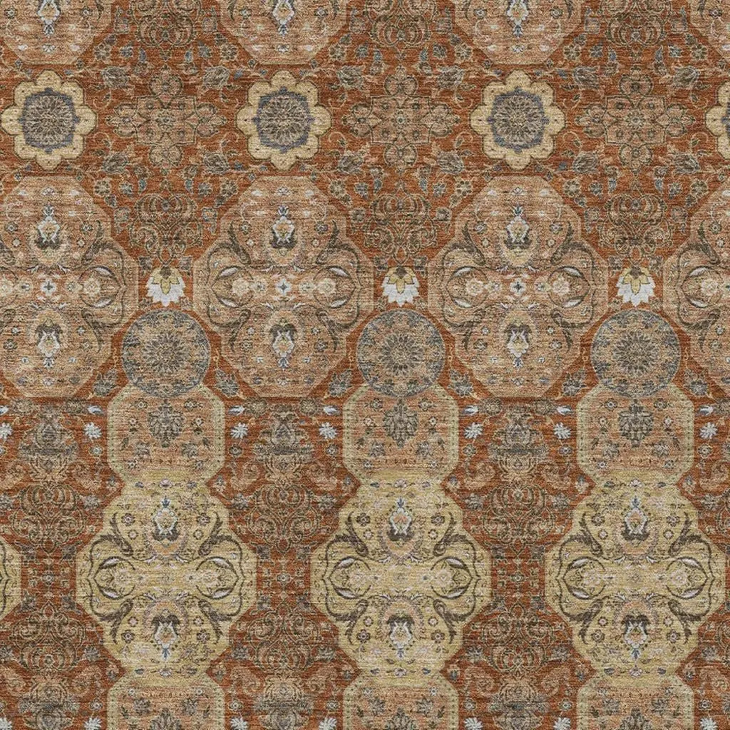 8' X 10' Orange And Copper Floral Washable Indoor Outdoor Area Rug Homeroots Outdoor