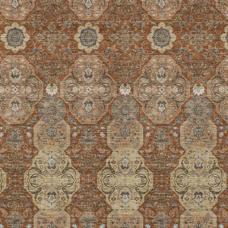 8' X 10' Orange And Copper Floral Washable Indoor Outdoor Area Rug Homeroots Outdoor
