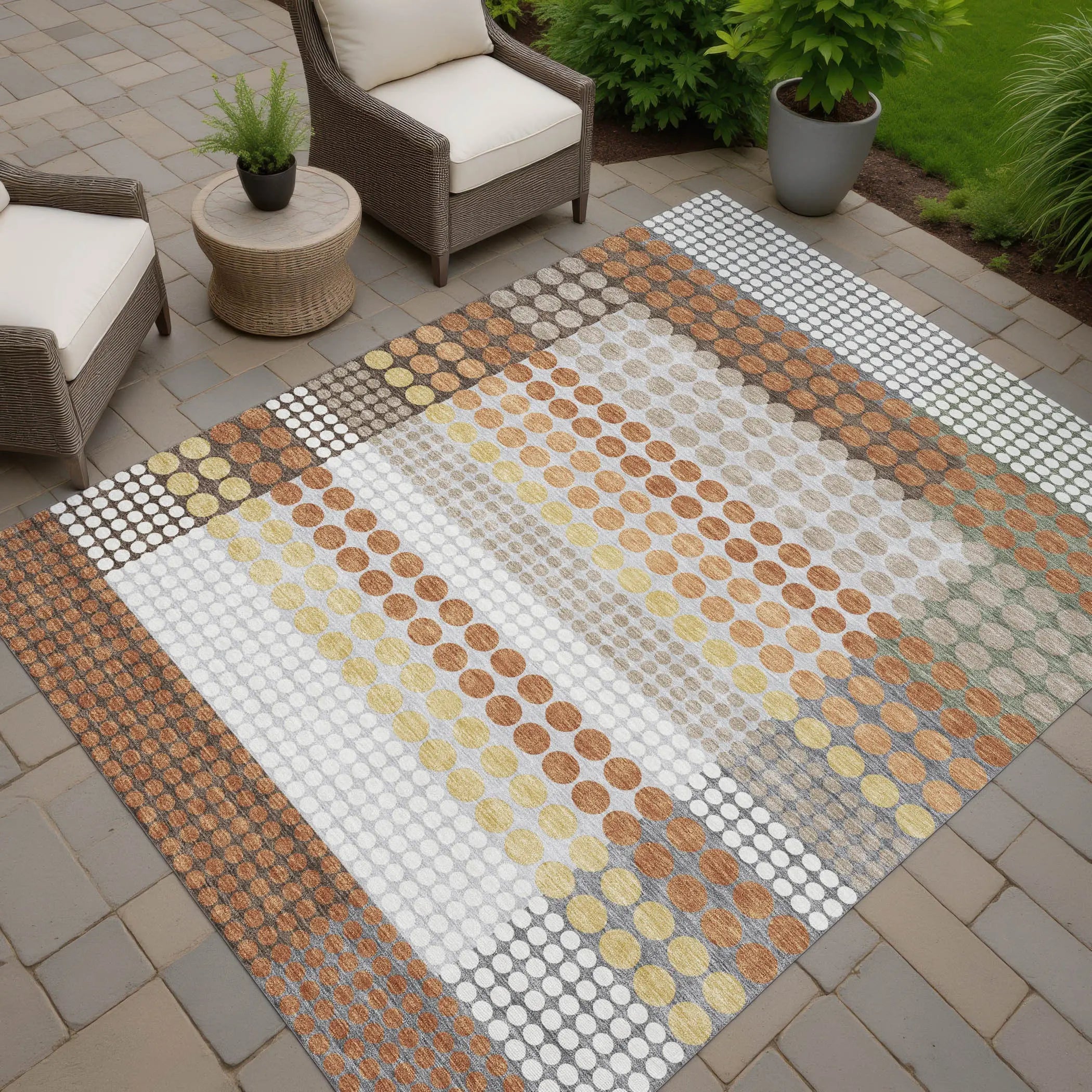 8' X 10' Orange And Copper Geometric Washable Indoor Outdoor Area Rug Homeroots Outdoor