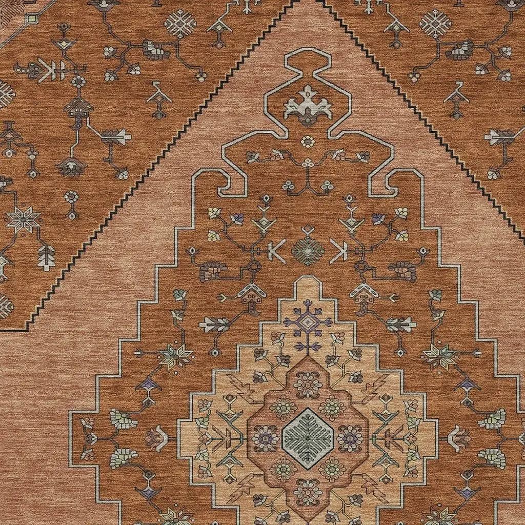 8' X 10' Orange And Copper Geometric Washable Indoor Outdoor Area Rug Homeroots Outdoor