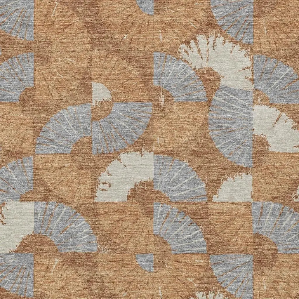 8' X 10' Orange And Copper Geometric Washable Indoor Outdoor Area Rug Homeroots Outdoor