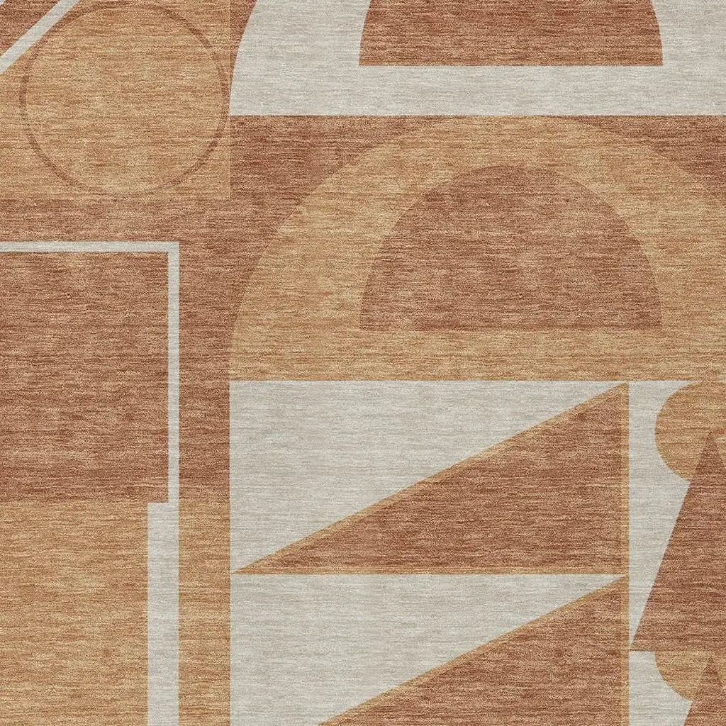 8' X 10' Orange And Copper Geometric Washable Indoor Outdoor Area Rug Homeroots Outdoor
