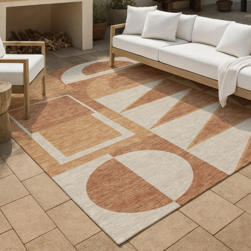 8' X 10' Orange And Copper Geometric Washable Indoor Outdoor Area Rug Homeroots Outdoor