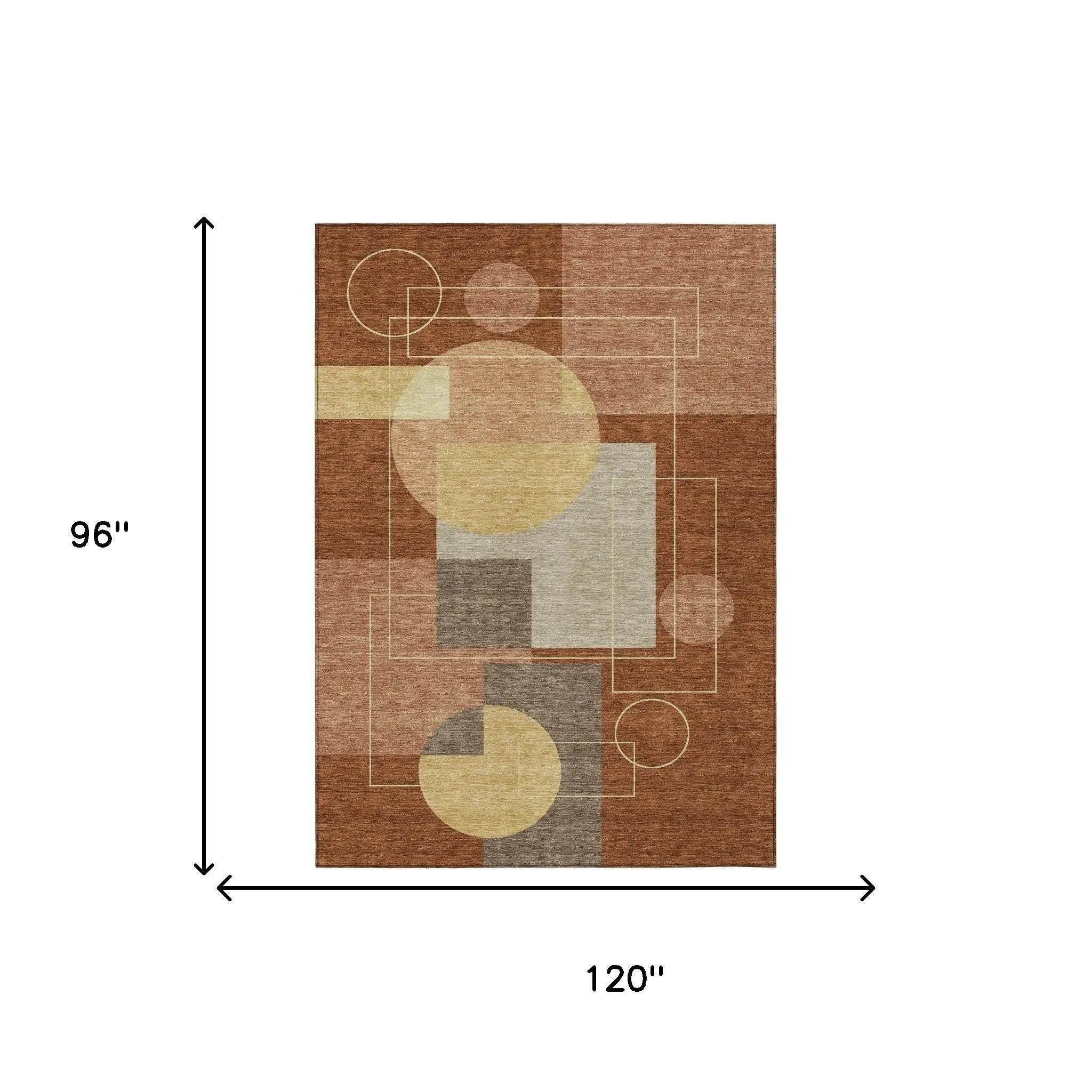 8' X 10' Orange And Copper Geometric Washable Indoor Outdoor Area Rug Homeroots Outdoor