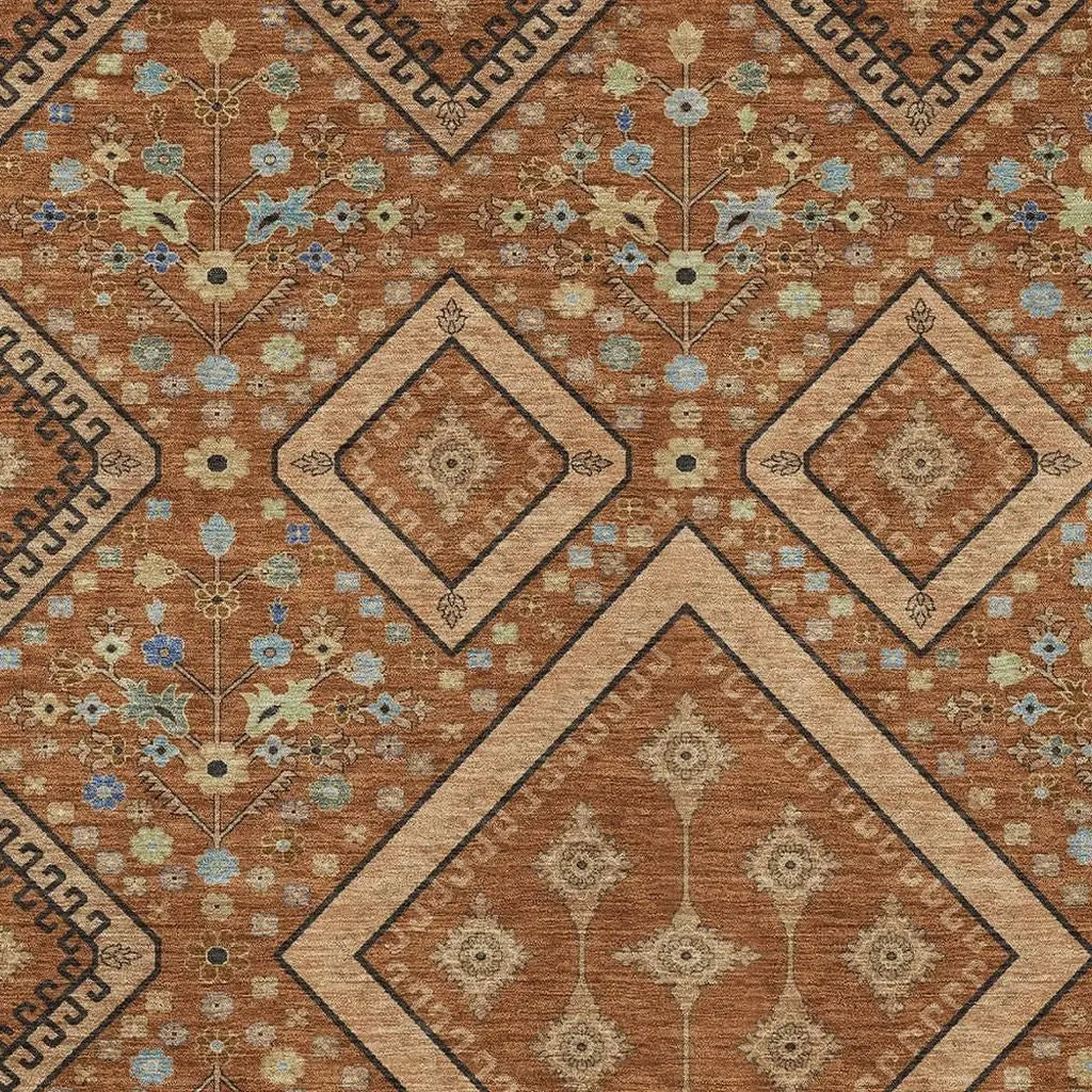 8' X 10' Orange And Copper Medallion Washable Indoor Outdoor Area Rug Homeroots Outdoor