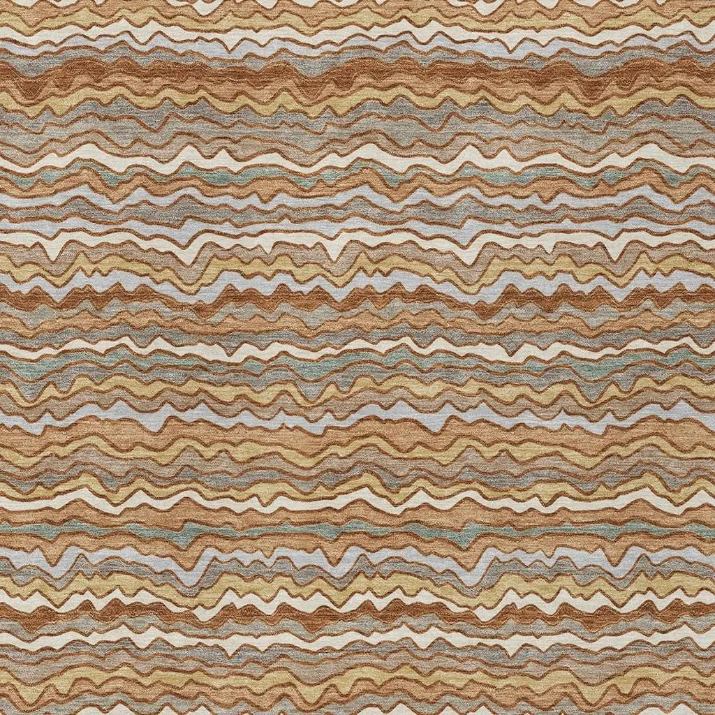 8' X 10' Orange And Copper Striped Washable Indoor Outdoor Area Rug Homeroots Outdoor