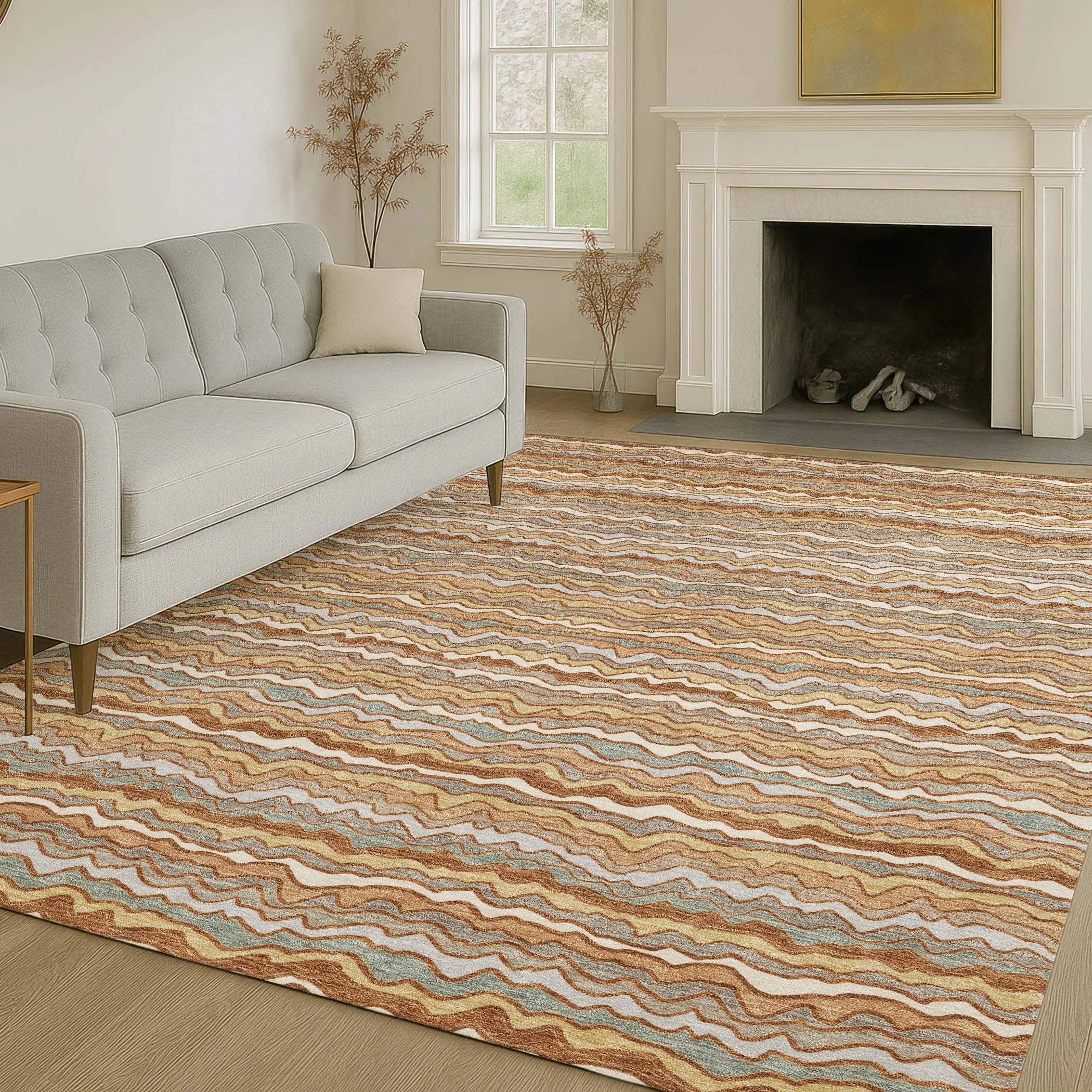 8' X 10' Orange And Copper Striped Washable Indoor Outdoor Area Rug Homeroots Outdoor