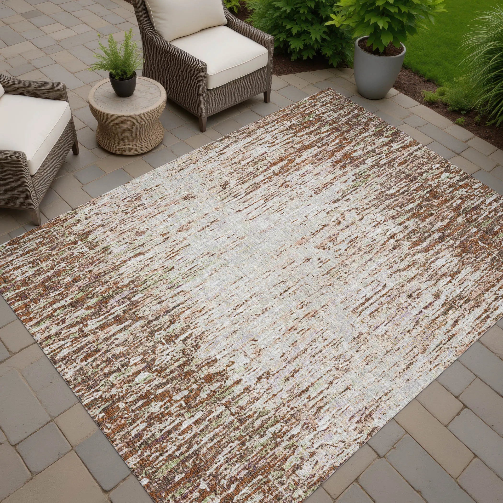 8' X 10' Orange And Copper Striped Washable Indoor Outdoor Area Rug Homeroots Outdoor
